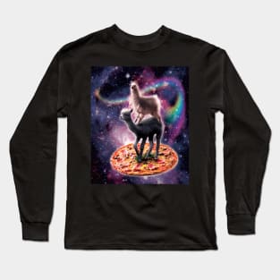 Rainbow Space Llama On Alpaca Riding Pizza Long Sleeve T-Shirt